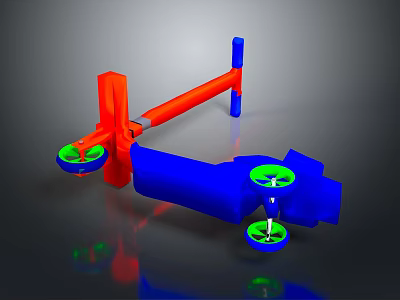 3D Mechanical Structure With Red And Blue Components And Green Circular Elements 3d model