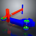 3D Mechanical Structure With Red And Blue Components And Green Circular Elements