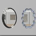 Oval Black Frame Mirror with White Rose Decor and Scalloped Pearlescent Mirror Reflecting Room Interior