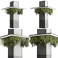 Modern Grid Patterned Decorative Columns Adorned With Hanging Green Plants 3d model