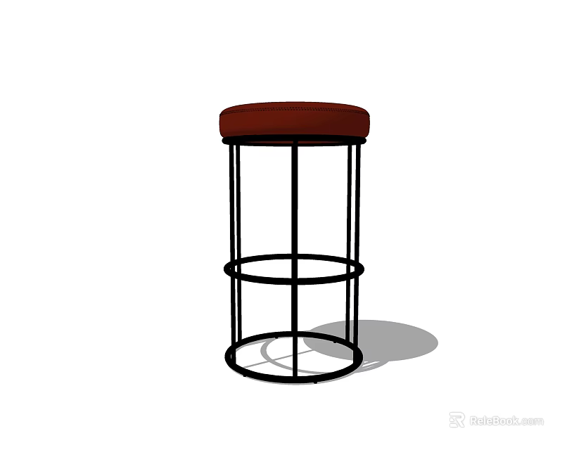 Modern Bar Stool With Red Seat Cushion And Black Metal Frame 3d model 
