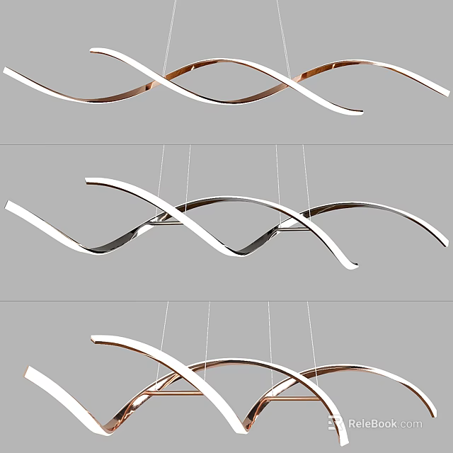 Modern Twisted Spiral Hanging Chandelier With Silver Copper Metal For Interior Lighting Design 3d model 