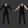 Two Mannequins Wearing Black And Pink Vest Suits With Pants