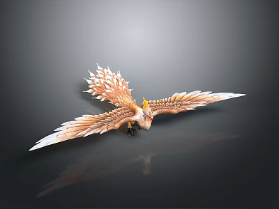 Golden Eagle Game Movie Character Spreading Wings With Feather Details Flying Against Gray Gradient Background 3d model