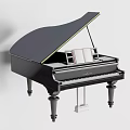 Black Grand Piano with Open Lid Music Sheet and White Stand