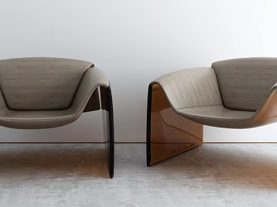 Modern Lounge Chairs with Curved Light Gray Upholstery and Transparent Acrylic Frame 3d model