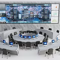 Circular Control Desk With Multiple Monitors World Map Display Data Charts And Office Chairs 3d model