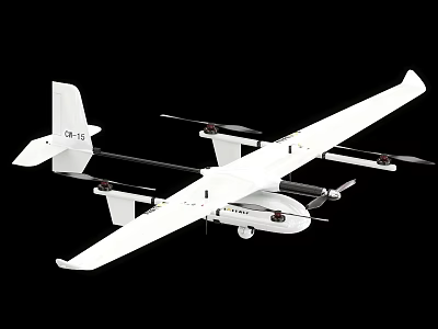 White Vertical Takeoff And Landing Drone With Fixed Wing And Rotors Design 3d model