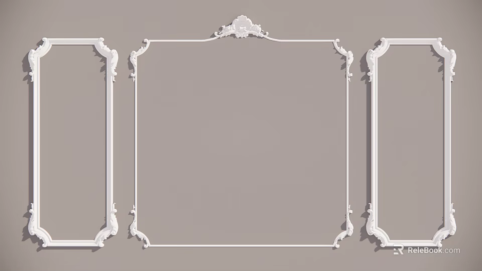 Elegant White Decorative Lines Frames with Intricate Carvings for Design Projects 3d model 