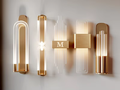 Modern Gold And White Wall Lamps With Geometric Shapes And Sleek Designs 3d model