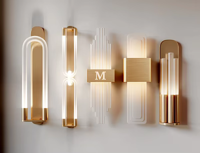 Modern Gold And White Wall Lamps With Geometric Shapes And Sleek Designs 3d model