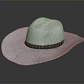 Light Gray Woven Straw Hat With Wide Brim And Black Band
