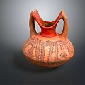 Ancient Style Pottery Vase With Two Handles Red Top And Geometric Patterns 3d model