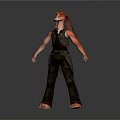 3D Anthropomorphic Character With Red Ears Animal Head And Dark Clothing Standing On Gray Background