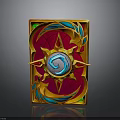 Golden Border Hearthstone Card with Red Background Blue Decorations and Central Blue Spiral Symbol
