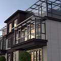 Modern Detached Villa Exterior Design With Glass Balcony Stone Facade And Two Story Structure