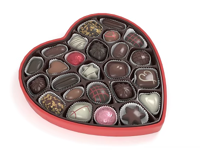 Heart Shaped Box Filled With Assorted Chocolates Of Different Flavors And Designs 3d model