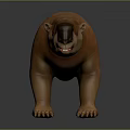 Brown large animal in standing posture with prominent facial features and sharp claws