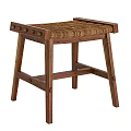 Wooden Stool Featuring Woven Seat And Sturdy Solid Wood Construction Design