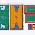 Green Yellow Red Sports Courts For Basketball Tennis Fitness Activities