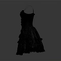 Gray Spaghetti Strap Dress With Layered Ruffled Skirt And Decorative Details