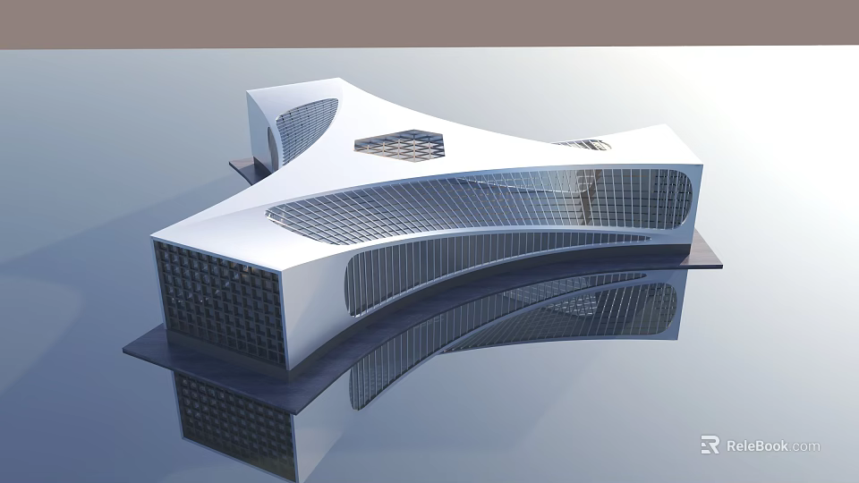 Innovative Modern Stadium Building With Curved Roof And Glass Facade Design 3d model 