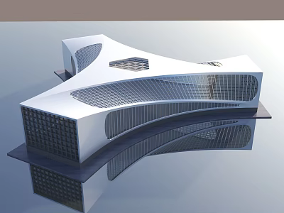 Innovative Modern Stadium Building With Curved Roof And Glass Facade Design 3d model