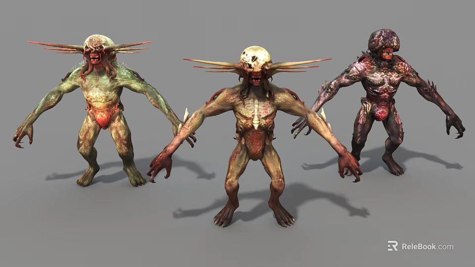 Monstrous Humanoid Game and Movie Characters With Spiked Features and Varied Skin Colors 3d model 