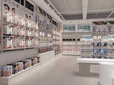 Modern Clothing Store Interior With Hanging White T Shirts And Display Racks 3d model
