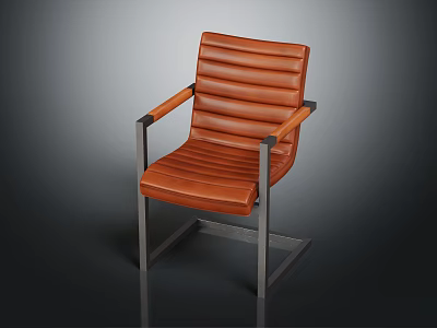 Modern Brown Leather Leisure Chair With Striped Design And Metal Frame 3d model