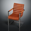 Modern Brown Leather Leisure Chair With Striped Design And Metal Frame