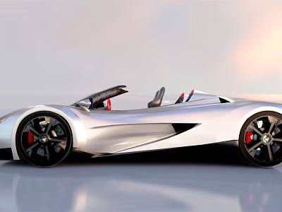 Silver Convertible Sports Car With Modern Aerodynamic Body Black Wheels And Red Seats 3d model