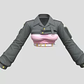 Gray Long Sleeve Coat With Pink Crop Top And Gold Buttons Epaulettes Design