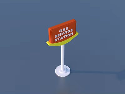 Red Gas Service Station Sign With White Pole And Base 3d model