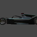 Sleek black racing car with blue neon lines showcases futuristic streamlined design