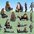 Young Girl In Multiple Poses With Various Activities Like Playing And Reading
