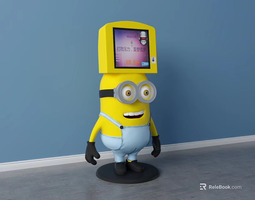 Yellow Minion Like Smart Machine With Display Screen Showing Threat Detection 3d model 