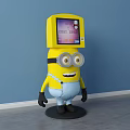Yellow Minion Like Smart Machine With Display Screen Showing Threat Detection 3d model