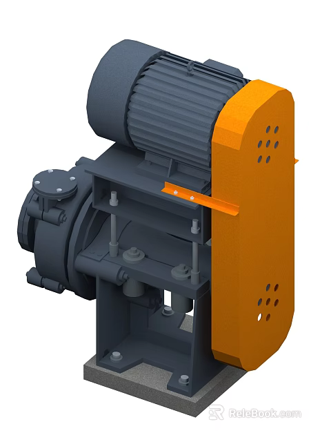 Industrial Gear Motor Equipment with Gray Main Body Orange Cover and Transmission Structure 3d model 