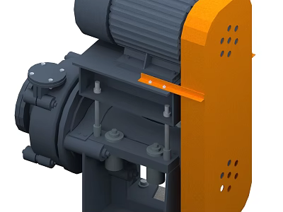 Industrial Gear Motor Equipment with Gray Main Body Orange Cover and Transmission Structure 3d model