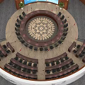 Circular Conference Room With Round Table Surrounding Chairs And Elegant Seating Design 3d model