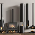 Modern Black Fireplaces With Various Designs Burning Flames And Wood Logs