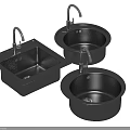 Black Kitchen Sinks with Faucets Square and Round Shapes for Modern Kitchen Use 3d model