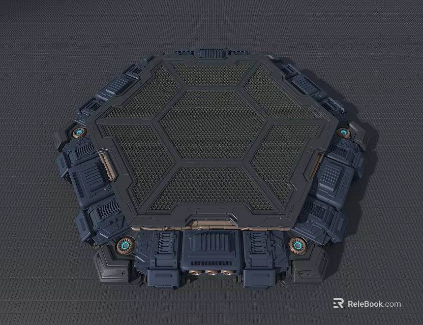 Hexagonal Tech Device With Grid Surface And Mechanical Components Design 3d model