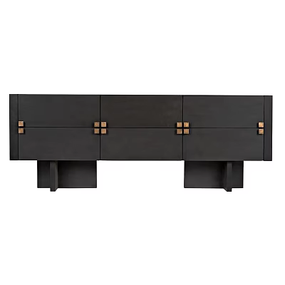 Modern Minimalist Dark TV Stand With Golden Square Handles And Sturdy Legs 3d model