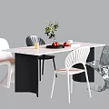 Modern Dining Table Set With White Tabletop Black Legs And Various Designed Chairs 3d model