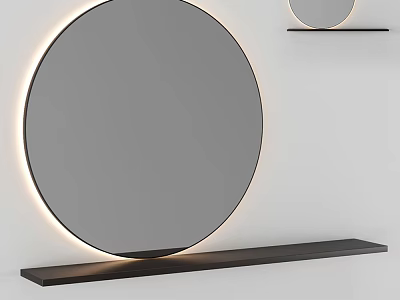 Round LED Mirror with Black Floating Shelf Modern Minimalist Home Decor 3d model