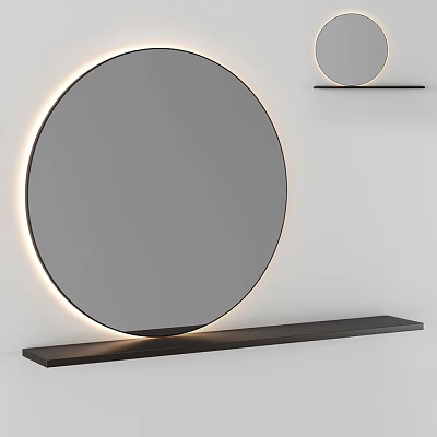 Round LED Mirror with Black Floating Shelf Modern Minimalist Home Decor 3d model