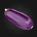Fresh Whole Purple Eggplant with Glossy Skin on Black Background