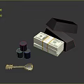 Valuable Assets Collection Featuring Gold Bars Stacks Of Dollar Bills Coins And Keys